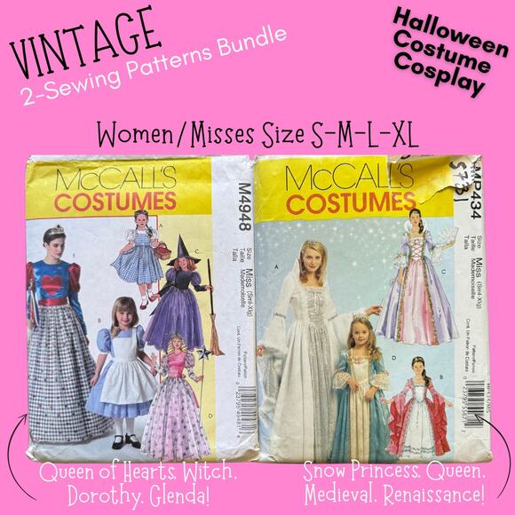 2-Piece Vintage Costume Sew Pattern McCalls Witch Glinda Wicked Queen Princess - Picture 1 of 8